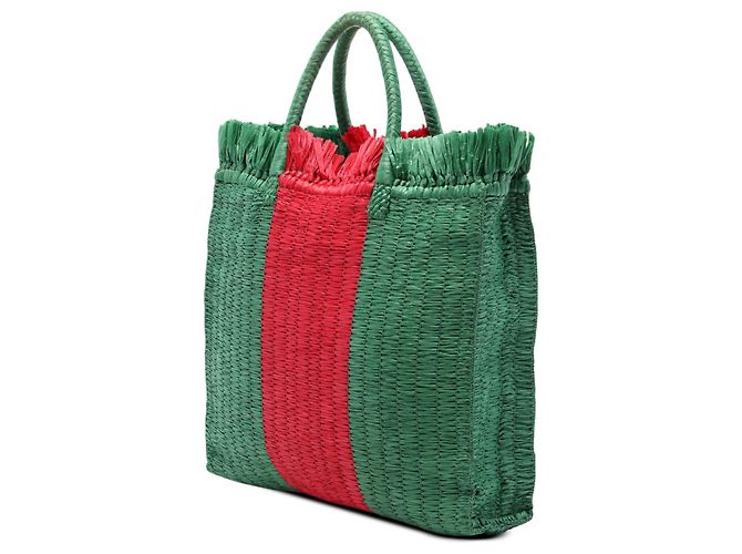 Tote Gucci Green Raffia Web Cestino Verde - vista 2