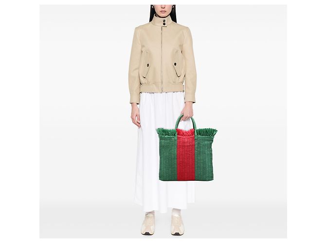 Tote Gucci Green Raffia Web Cestino Verde - vista 6