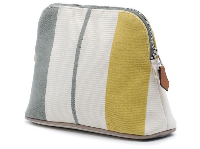 Hermès White Mini Canvas Rayures Rocabar Bolide Travel Pouch Bianco - vista 2