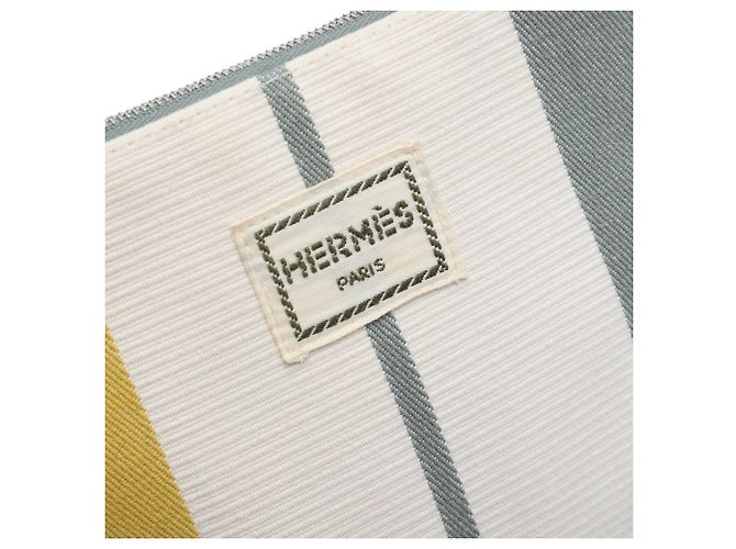 Hermès White Mini Canvas Rayures Rocabar Bolide Travel Pouch Bianco - vista 5