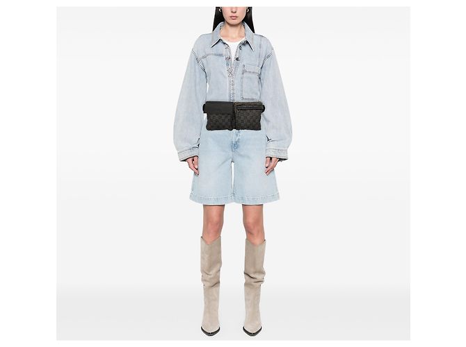 Bolso cinturón Gucci de denim GG gris con doble bolsillo Castaño - vista 6