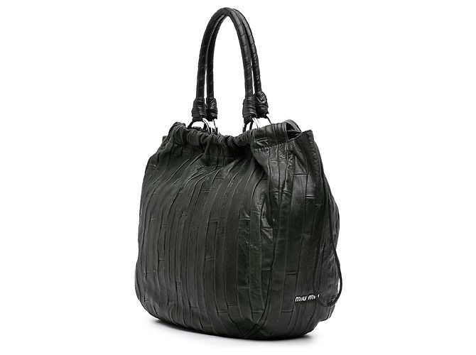 Borsa Shopper da Viaggio Miu Miu in Nappa Verde con Patchwork a Righe - vista 2