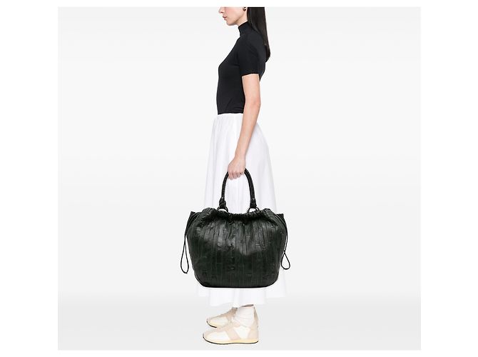 Borsa Shopper da Viaggio Miu Miu in Nappa Verde con Patchwork a Righe - vista 6