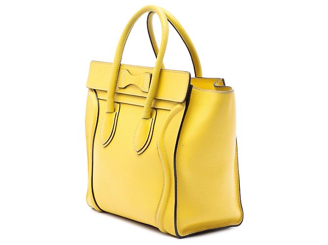 Céline Celine Borsa Tote Luggage in pelle di vitello drummed gialla Micro Giallo - vista 2
