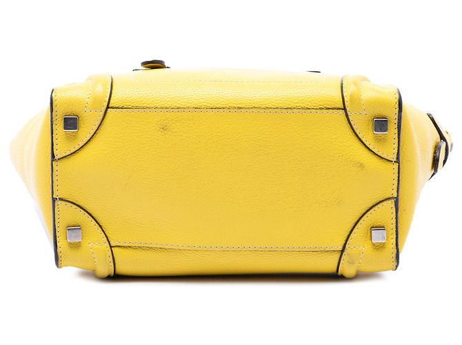 Céline Celine Borsa Tote Luggage in pelle di vitello drummed gialla Micro Giallo - vista 3