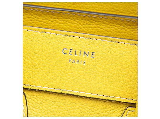 Céline Celine Borsa Tote Luggage in pelle di vitello drummed gialla Micro Giallo - vista 5