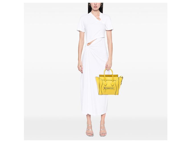 Céline Celine Borsa Tote Luggage in pelle di vitello drummed gialla Micro Giallo - vista 6