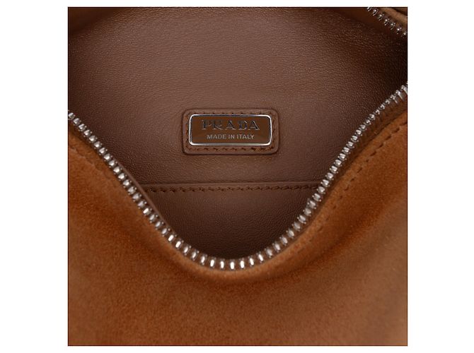 Borsa Prada in camoscio marrone con manico superiore Cammello - vista 5