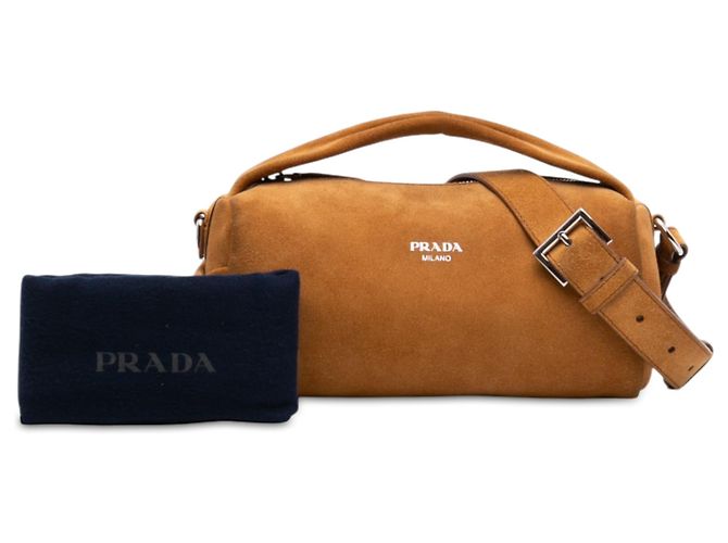Borsa Prada in camoscio marrone con manico superiore Cammello - vista 7