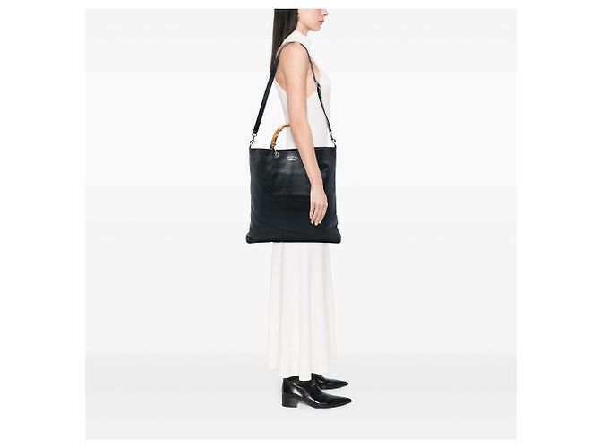 Borsa Satchel Gucci Bamboo Shopper in pelle di vitello nera Nero - vista 5