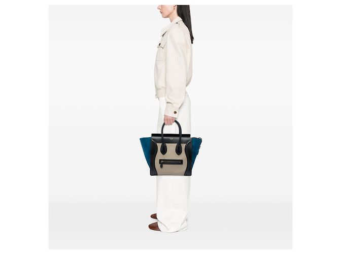Céline Celine Mini Luggage Tote in vitello tricolore e nubuck Beige - vista 6
