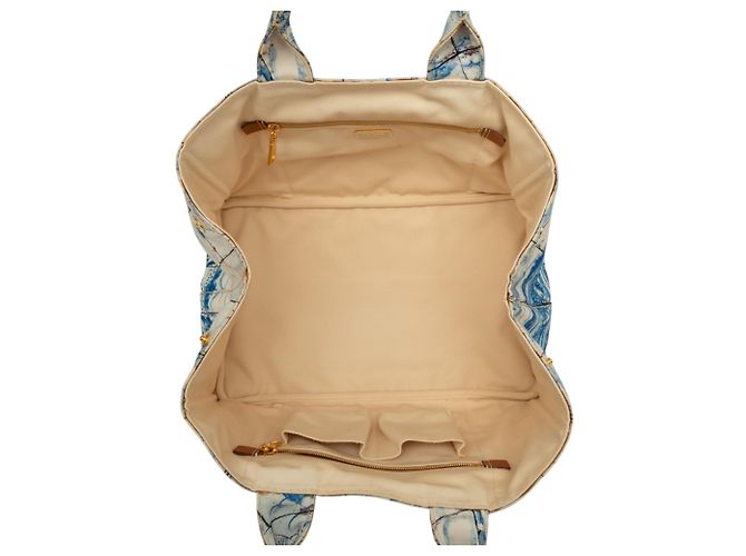 Borsa Satchel Prada Blue Large Canvas Canapa Azulejos - vista 4