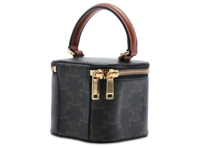 Céline Celine Mini Triomphe Vanity Case in tela rivestita marrone Marrone scuro - vista 2
