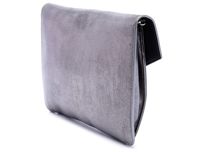 Pouch Shadow Soft con catena in pelle metallizzata argento Dior - vista 2