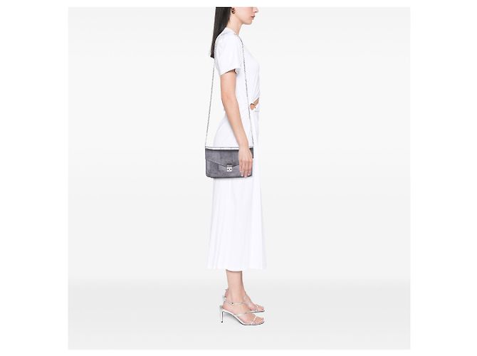 Pouch Shadow Soft con catena in pelle metallizzata argento Dior - vista 6