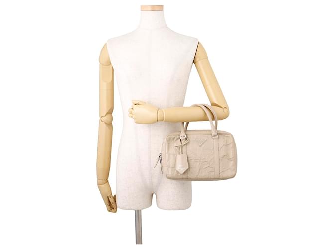 Borsa a mano in pelle Prada Triangle Beige - vista 4