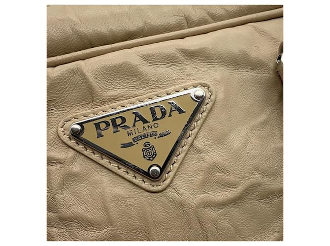 Borsa a mano in pelle Prada Triangle Beige - vista 7