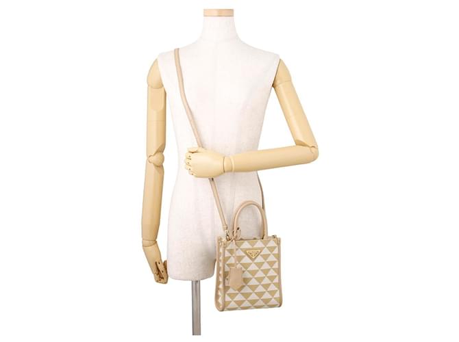Borsa a mano e spalla 2-Way Prada Bianco Beige - vista 5