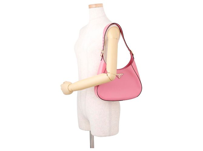 Borsa a tracolla Prada Triangle Cleo in pelle di vitello rosa - vista 4