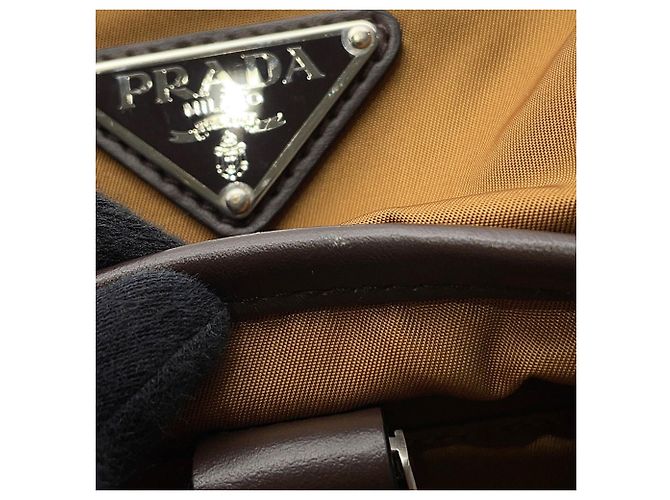 Prada Triangle Nylon Leather Backpack Brown - view 11