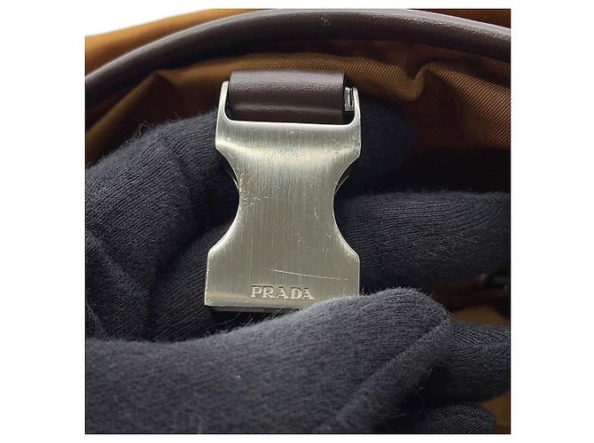 Prada Triangle Nylon Leather Backpack Brown - view 12