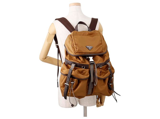 Prada Triangle Nylon Leather Backpack Brown - view 4