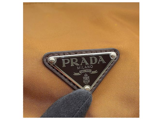 Prada Triangle Nylon Leather Backpack Brown - view 8