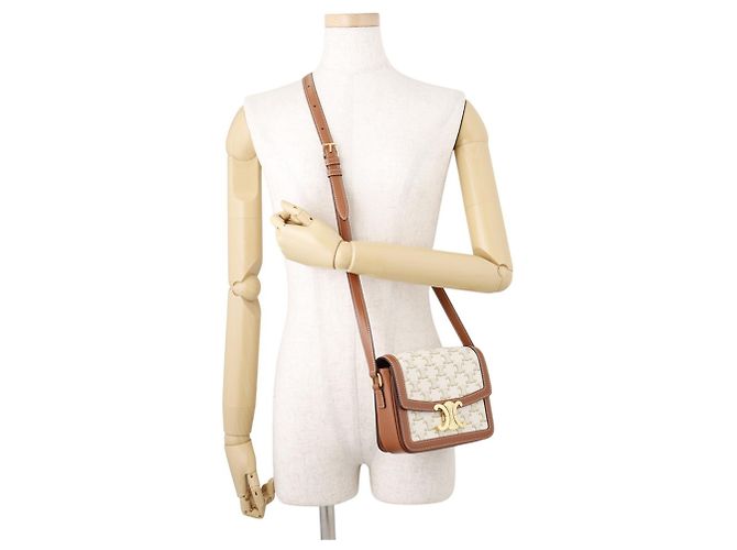 Céline Borsa a tracolla Celine Teen Triomphe Canvas Leather Marrone Crudo - vista 4