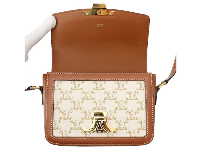 Céline Borsa a tracolla Celine Teen Triomphe Canvas Leather Marrone Crudo - vista 5