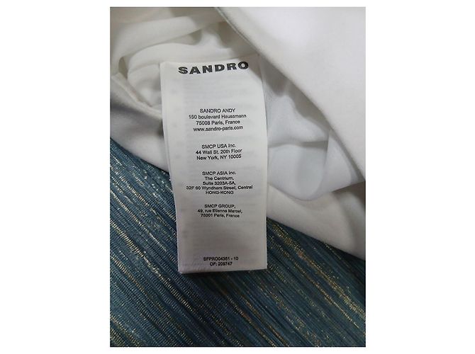 Vestido plisado sin mangas blanco de Sandro con cuello azul marino - vista 3