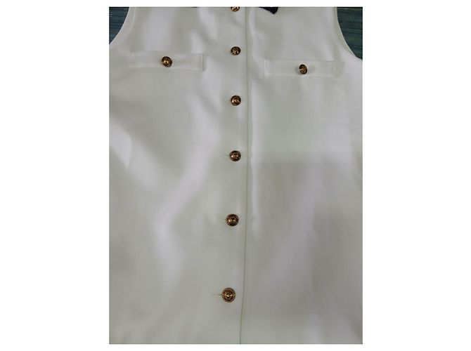 Vestido plisado sin mangas blanco de Sandro con cuello azul marino - vista 4