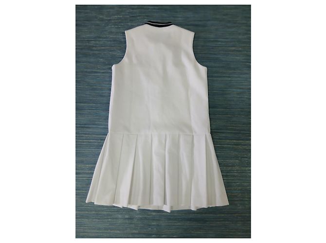 Vestido plisado sin mangas blanco de Sandro con cuello azul marino - vista 5