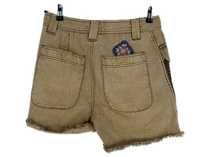 Free People Beige gemusterte Denim-Shorts - Ansicht 2