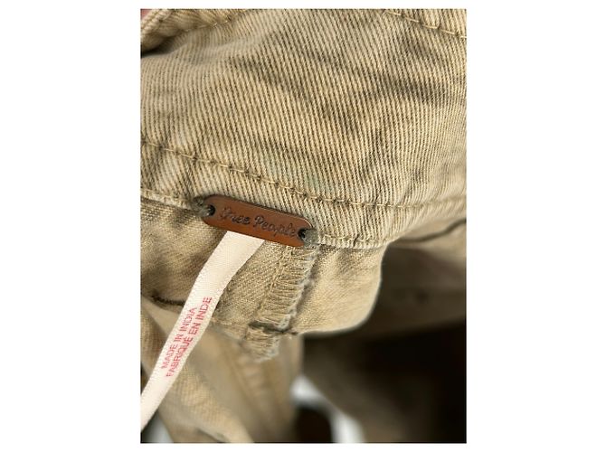 Free People Beige gemusterte Denim-Shorts - Ansicht 3