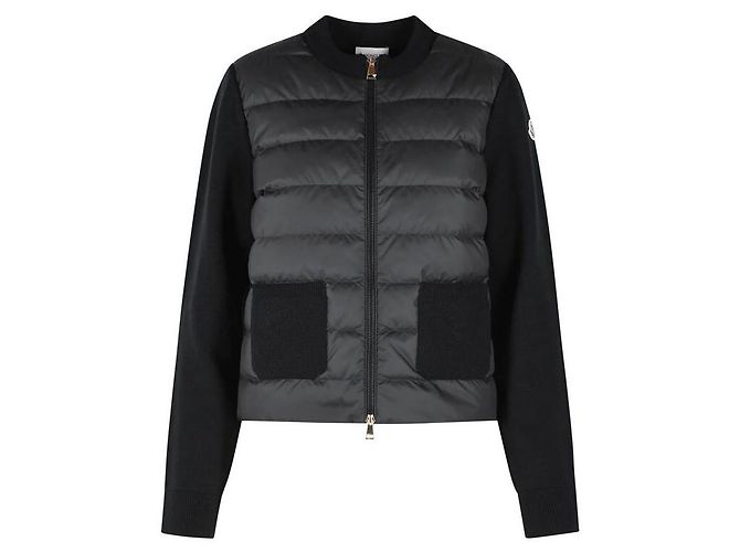 Moncler Cardigan de lana acolchado con cremallera para mujer Negro - vista 2