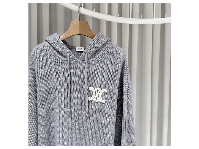 Céline Triope Rippstrick-Hoodie aus Wolle Grau XL Braun - Ansicht 4