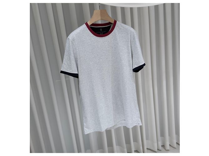 Brunello Cucinelli Baumwoll-T-Shirt mit Rundhalsausschnitt und kurzen Ärmeln Grau (XL) Braun - Ansicht 3