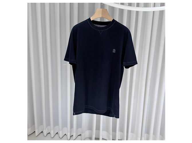Brunello Cucinelli T-shirt in cotone a maniche corte girocollo Navy (XL) Blu - vista 2