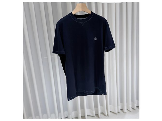 Brunello Cucinelli T-shirt in cotone a maniche corte girocollo Navy (XL) Blu - vista 3