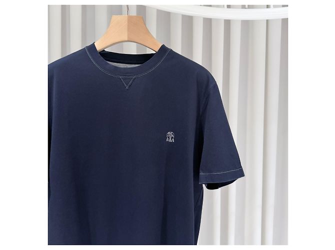 Brunello Cucinelli T-shirt in cotone a maniche corte girocollo Navy (XL) Blu - vista 4