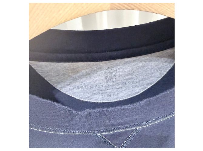 Brunello Cucinelli T-shirt in cotone a maniche corte girocollo Navy (XL) Blu - vista 5