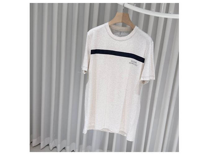 Brunello Cucinelli T-shirt a maniche corte e girocollo in cotone a righe (grade/XL) Bianco - vista 3