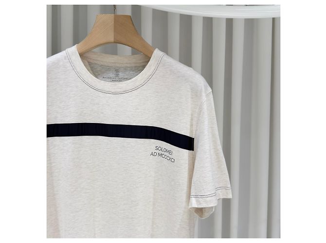 Brunello Cucinelli T-shirt a maniche corte e girocollo in cotone a righe (grade/XL) Bianco - vista 4