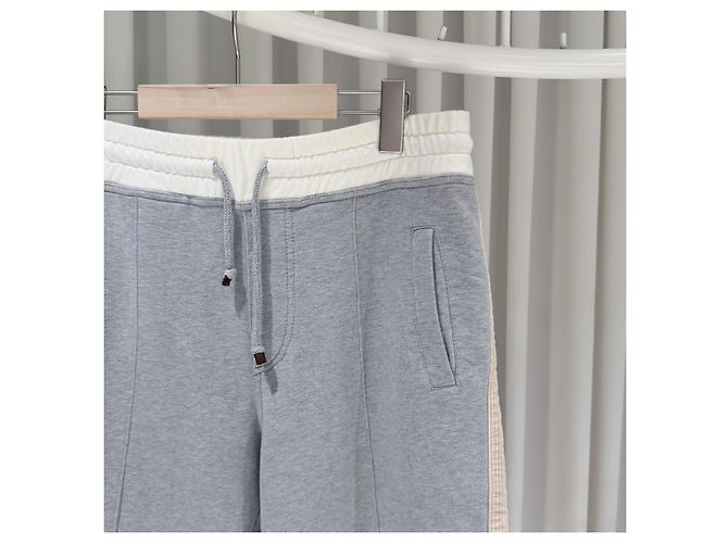 Brunello Cucinelli Set Pantaloni e Felpa con Cappuccio e Zip in Cotone Training Grigio Marrone - vista 9