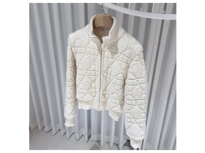 Dior Kaschmir-Woll-Cardigan mit Reißverschluss in Weiß (Größe - Ansicht 2