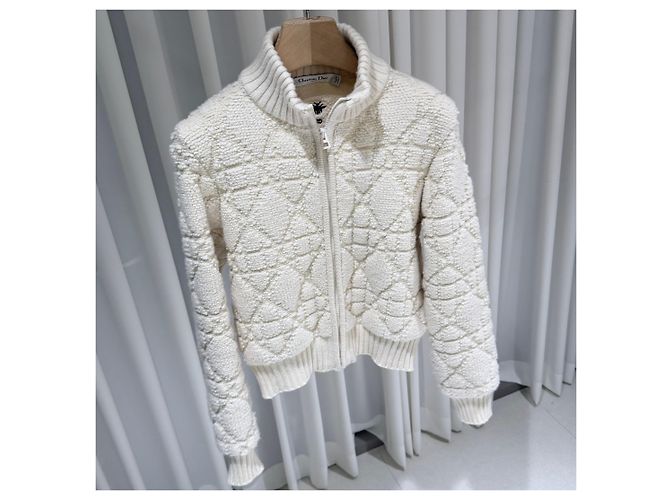 Dior Kaschmir-Woll-Cardigan mit Reißverschluss in Weiß (Größe - Ansicht 3