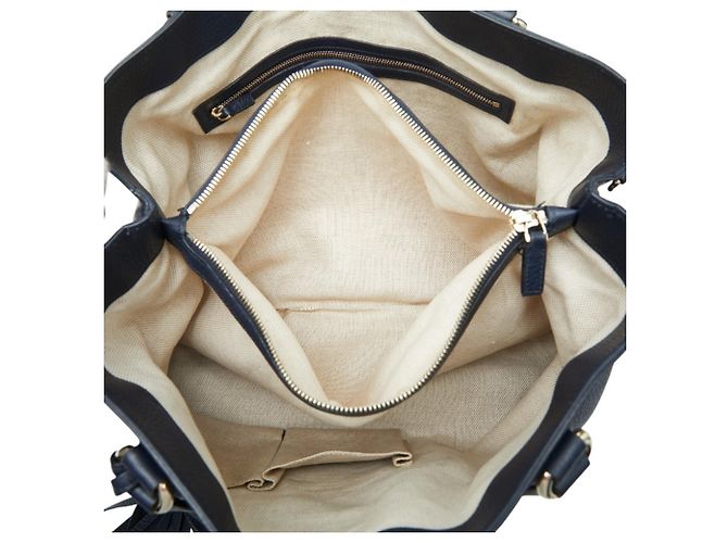 Borsa tote Gucci Soho in pelle blu navy - vista 10