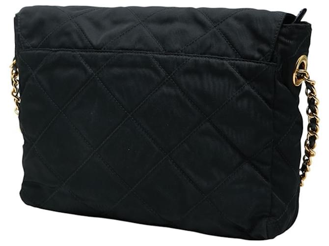 Borsa a tracolla con catena e placca logo Triangle Prada Nero D'oro - vista 2