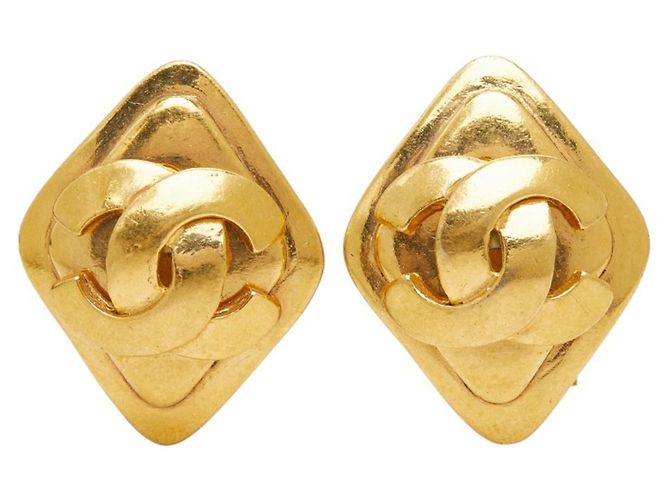 Orecchini vintage Chanel Coco Mark motivo diamante D'oro - vista 2
