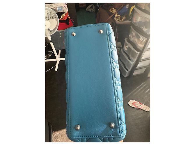 Borsa Lady Dior Media in pelle blu - vista 10